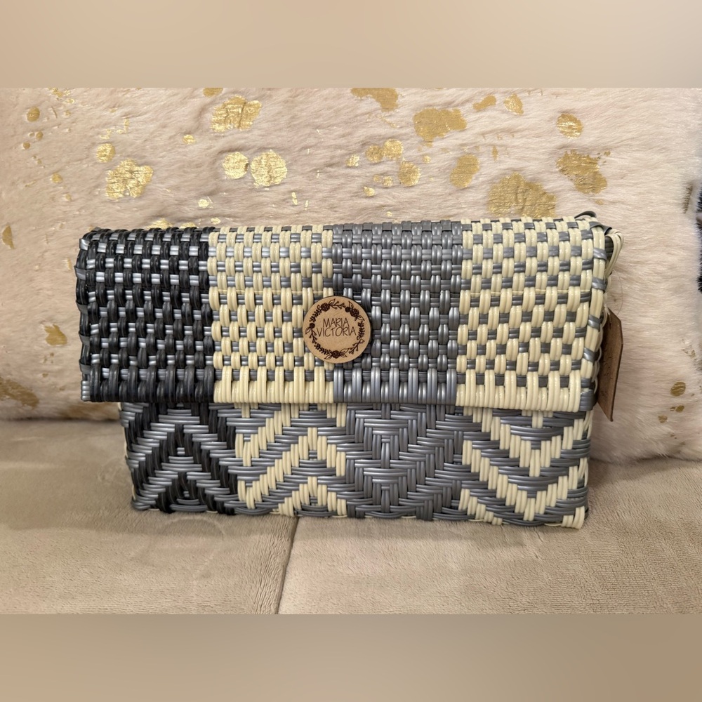 Chic Gray and Cream Geometric Clutch